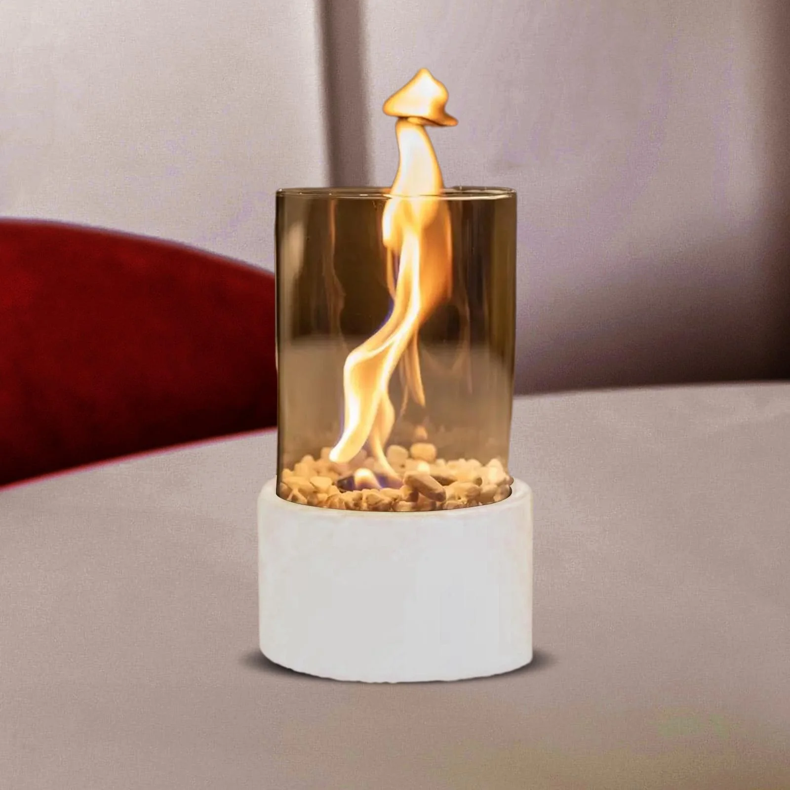 kesoto Desktop Fire with Lid, Tabletop Fireplace, Indoor Outdoor Portable Tabletop Fire , for Home Festivals Garden Camping White