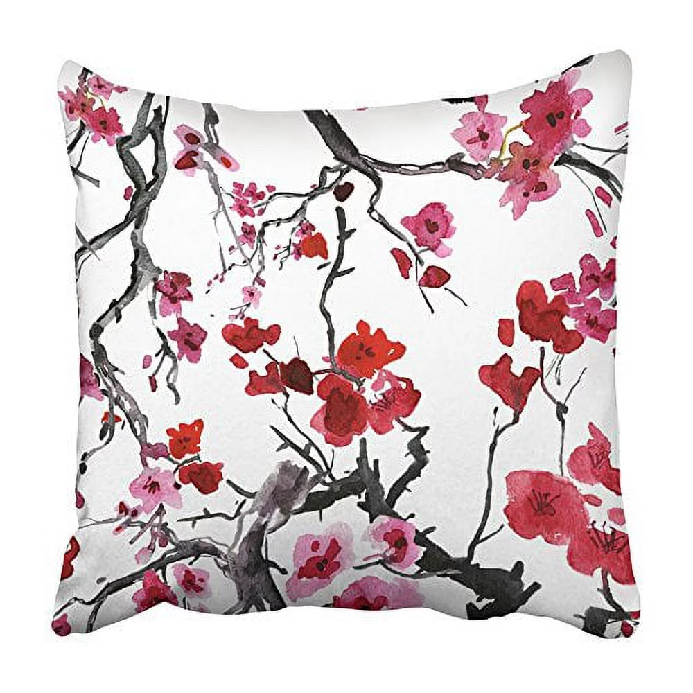 Purple Flower Realistic Sakura Blossom Japanese Cherry Tree Red Plum Abstract Pillowcase Cushion Cover 16x16 inch