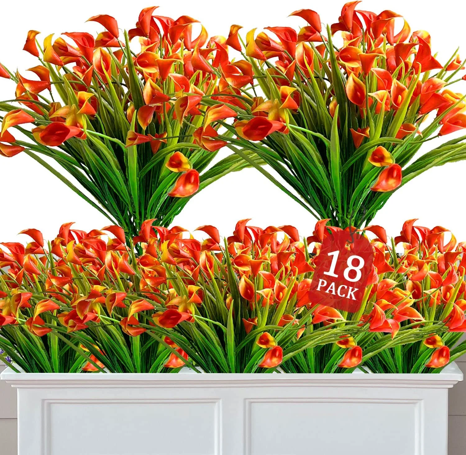 Morttic 18 Pcs Calla Lily Artificial Flowers Plants Indoor Outdoor Decorations,UV Resistant Faux Fake Plants Plastic Spring Flower Outside Hanging Planter Home Kitchen Garden Porch (Red)