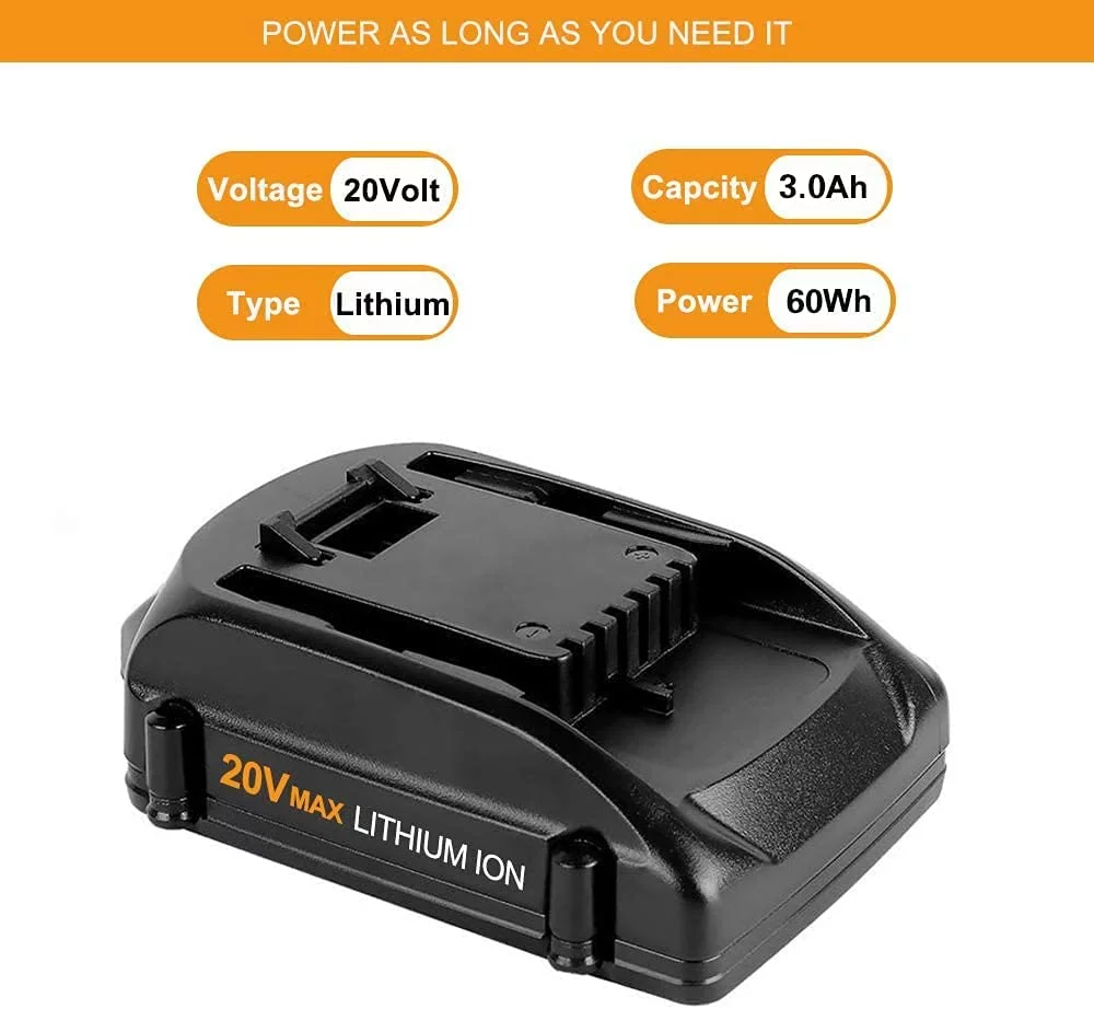 3.0Ah Replacement Battery Compatible with Worx 20V Battery Lithium WA3520 WA3575 WA3525 WA3578 WG151s WG155s WG251s WG255s WG540s WG545s WG890 WG891 2-Pack