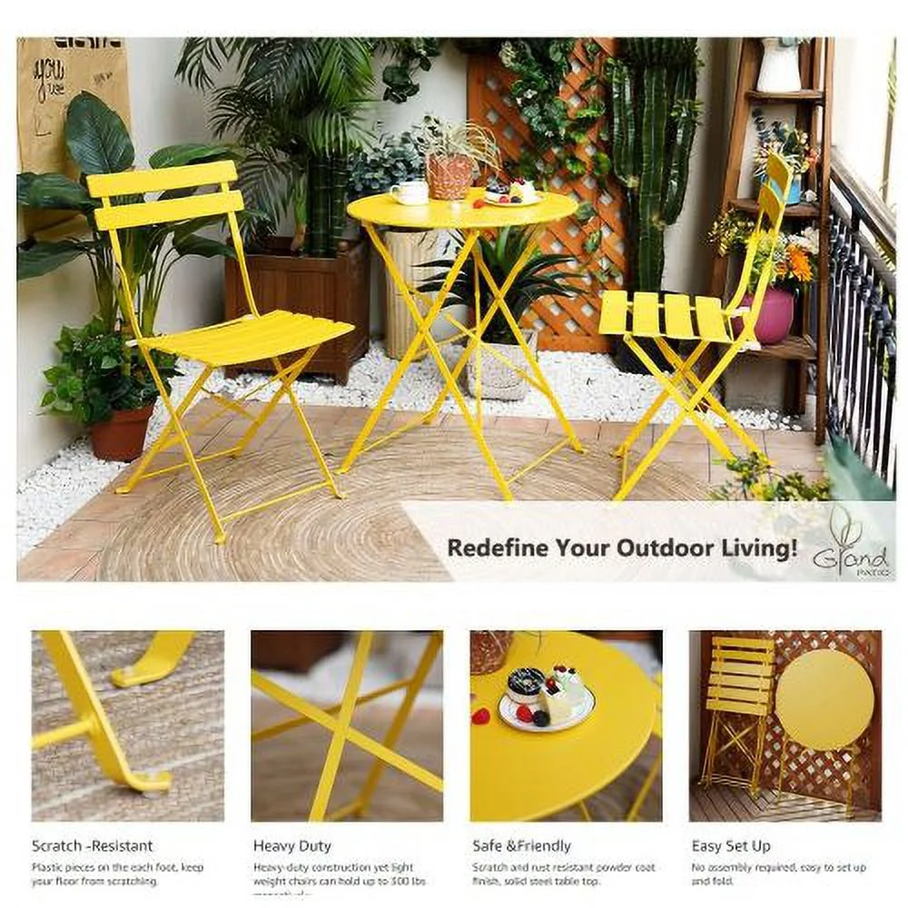 JHOOTUUO 2 Person   23.6” long Round Table and 2 Chairs  Yellow