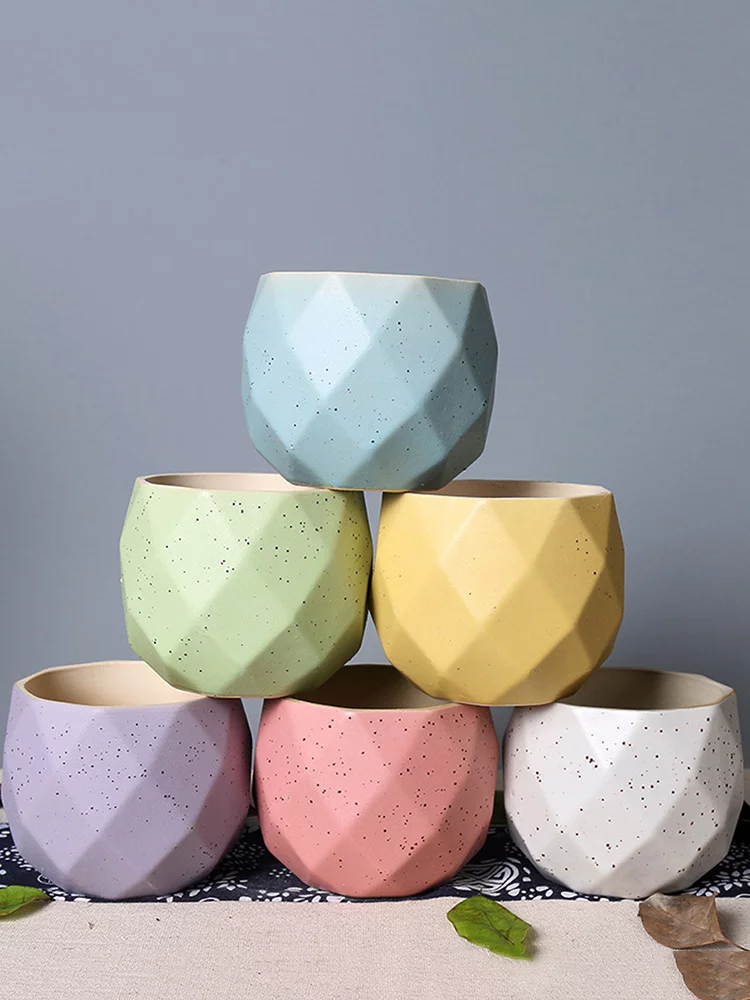 Ceramic Flower Containers Round Plants Succulent Pots Container Bonsai Garden Pots with Drainage Hole Green Blue Yellow Purple Pink White