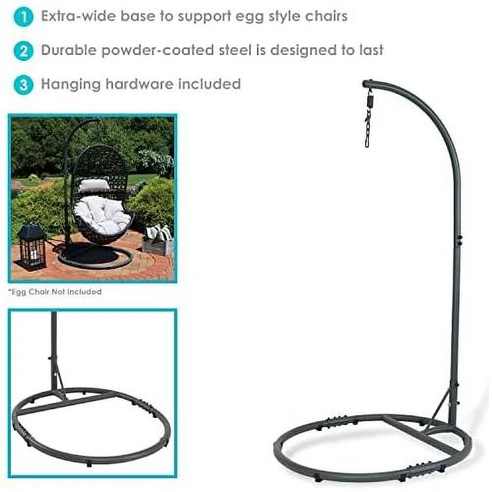 Steel Egg Chair Stand With Extra-Wide Round Base - Black Powder-Coated Finish - 76 Inches H