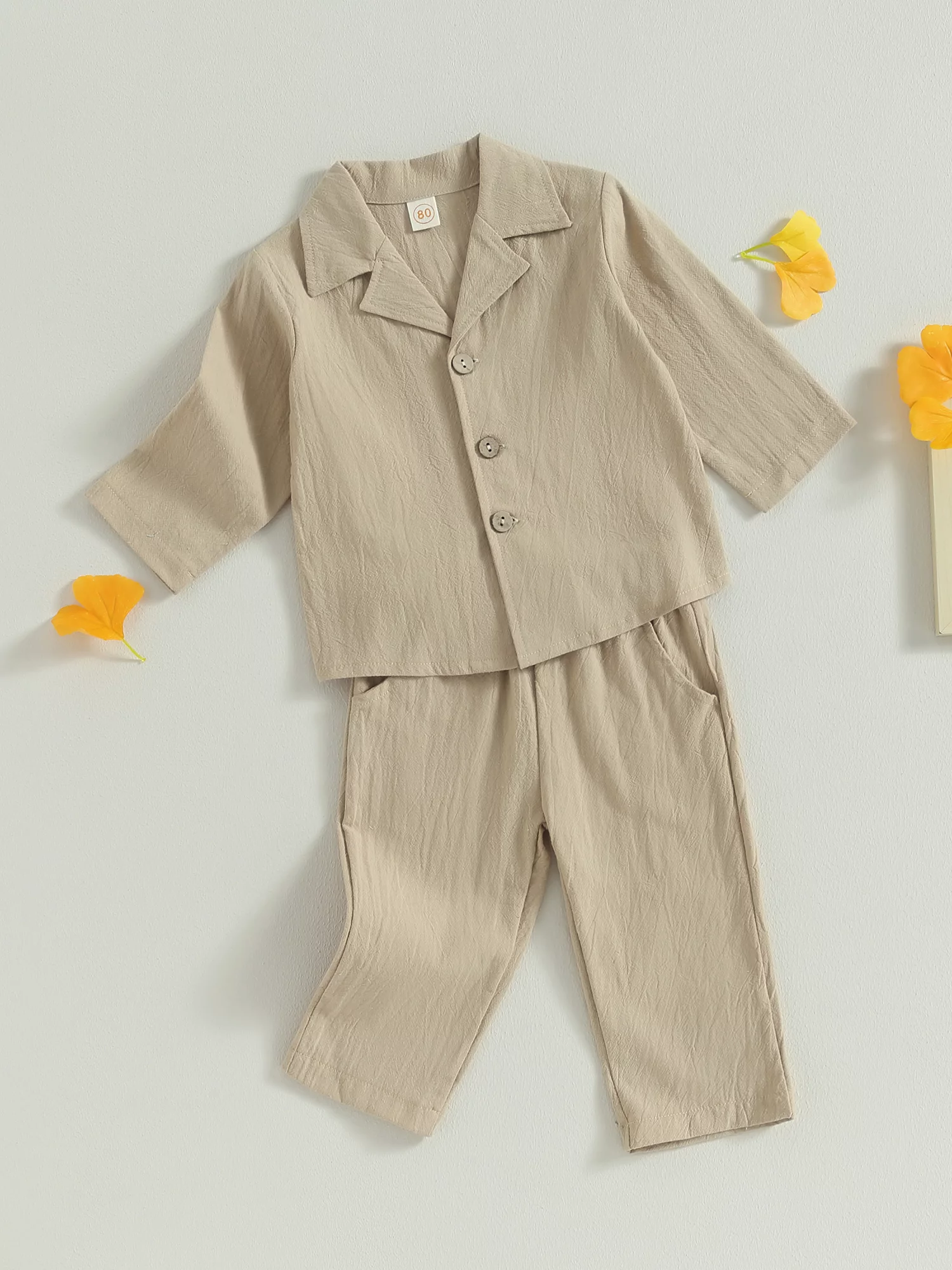 Wassery Baby Boy Linen Pants Set Long Sleeve Lapel Button Up Shirt+Elastic Waist Pants 6M 12M 18M 24M 3T Toddler Spring Fall Clothes