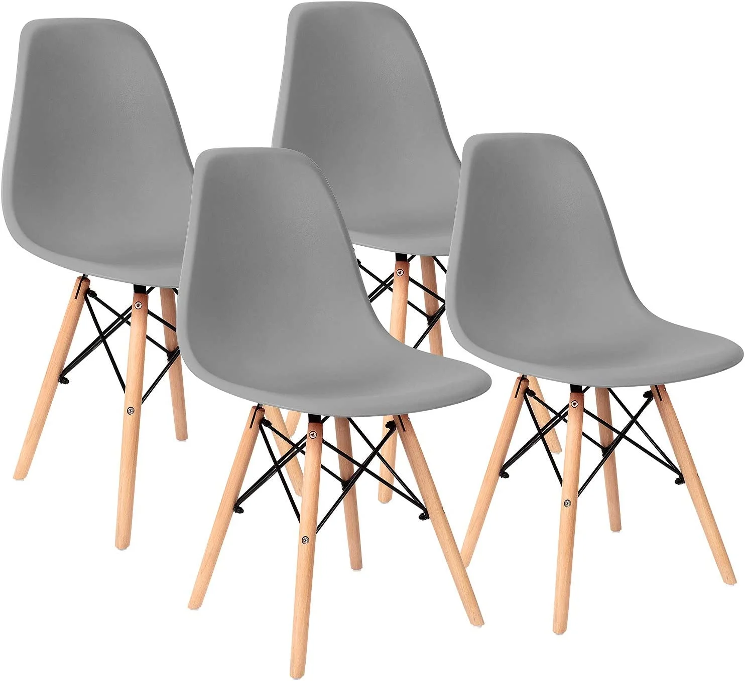 ZWNLKQG Pre Assembled Modern Style Dining Chair Mid Century Modern DSW Chairs  Indoor Plastic Shell Lounge Plastic Chairs Side Chairs Set of 4 (Grey)