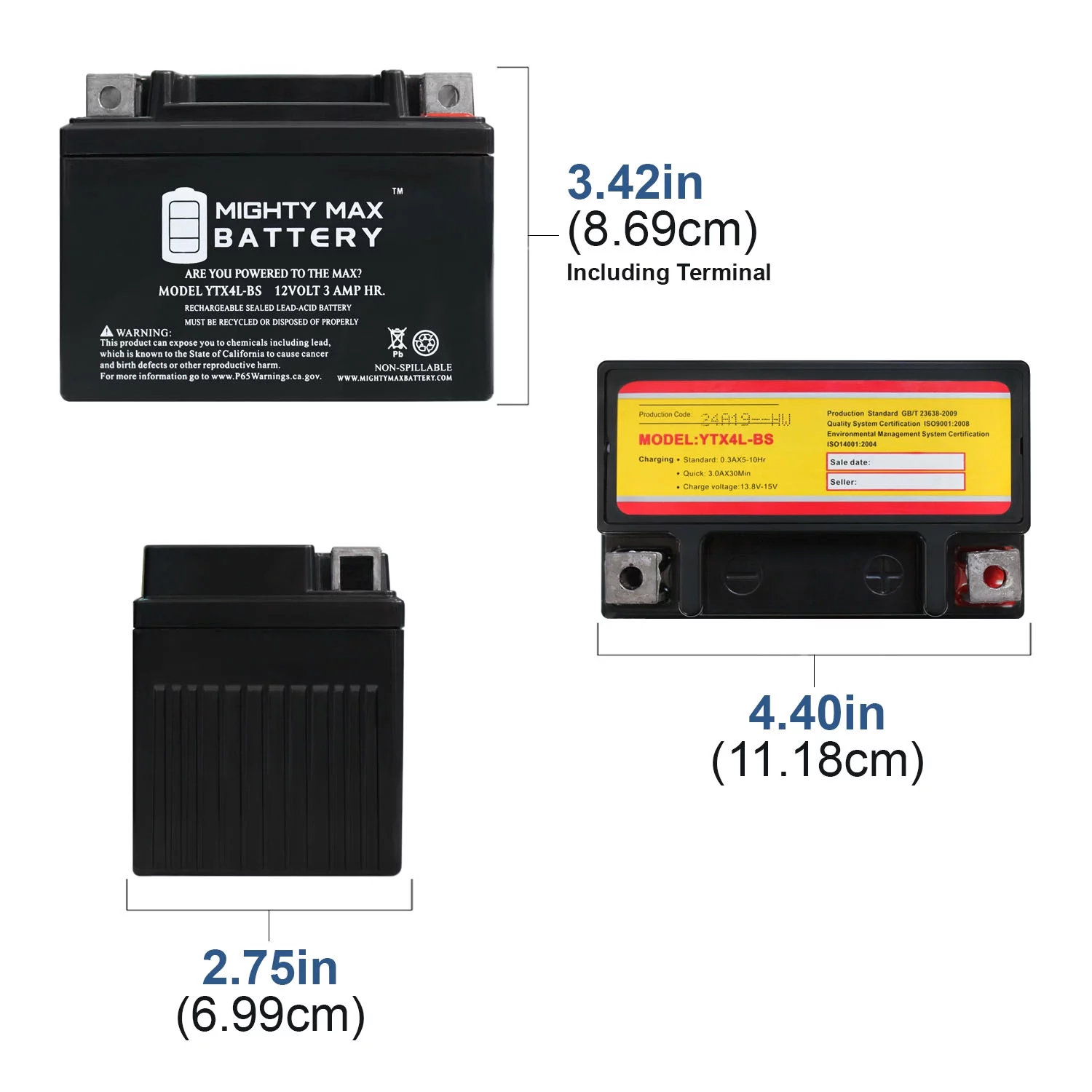 YTX4L-BS 12V 3Ah Replacement Battery compatible with Kawasaki GD700 A52 Snapper Walk Behind Mower - 10 Pack