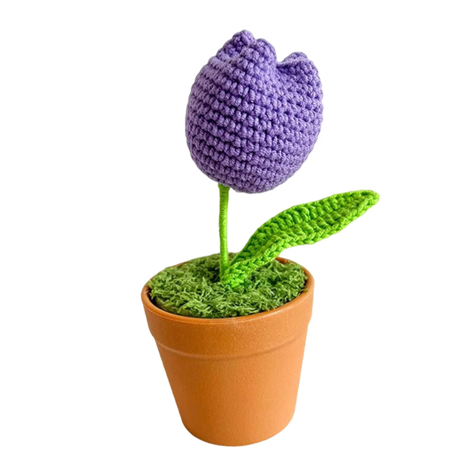 Crochet Potted Flowers Knitting Flowers Flowerpot Desktop Hand Knitted Crochet Flowers Pot for Restaurant Living Room Anniversary Home Decor Violet