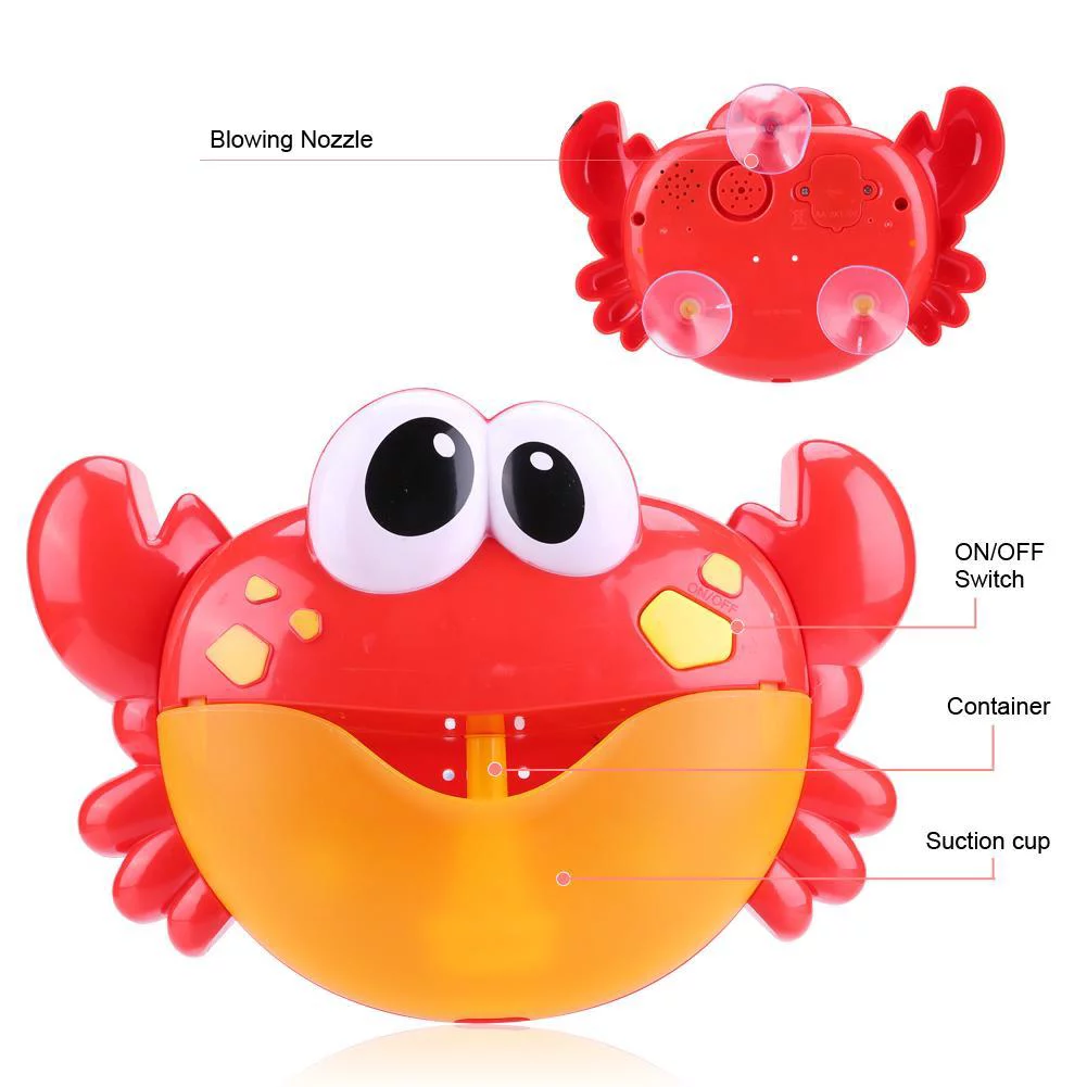 Red Plastic Crab Bubble Machine Music Bubble Maker Baby Bath Shower Fun Toy