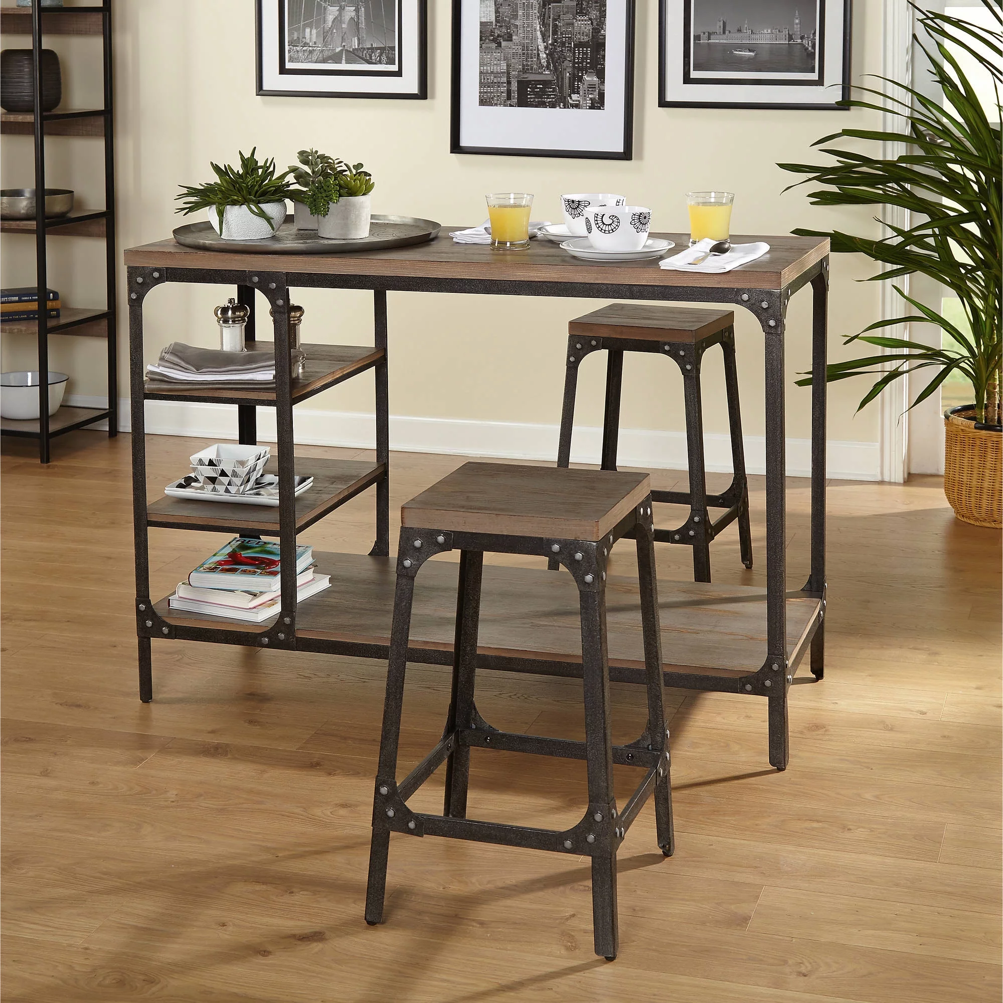 Scholar 3-Piece Vintage Industrial Counter Height Set, Gray