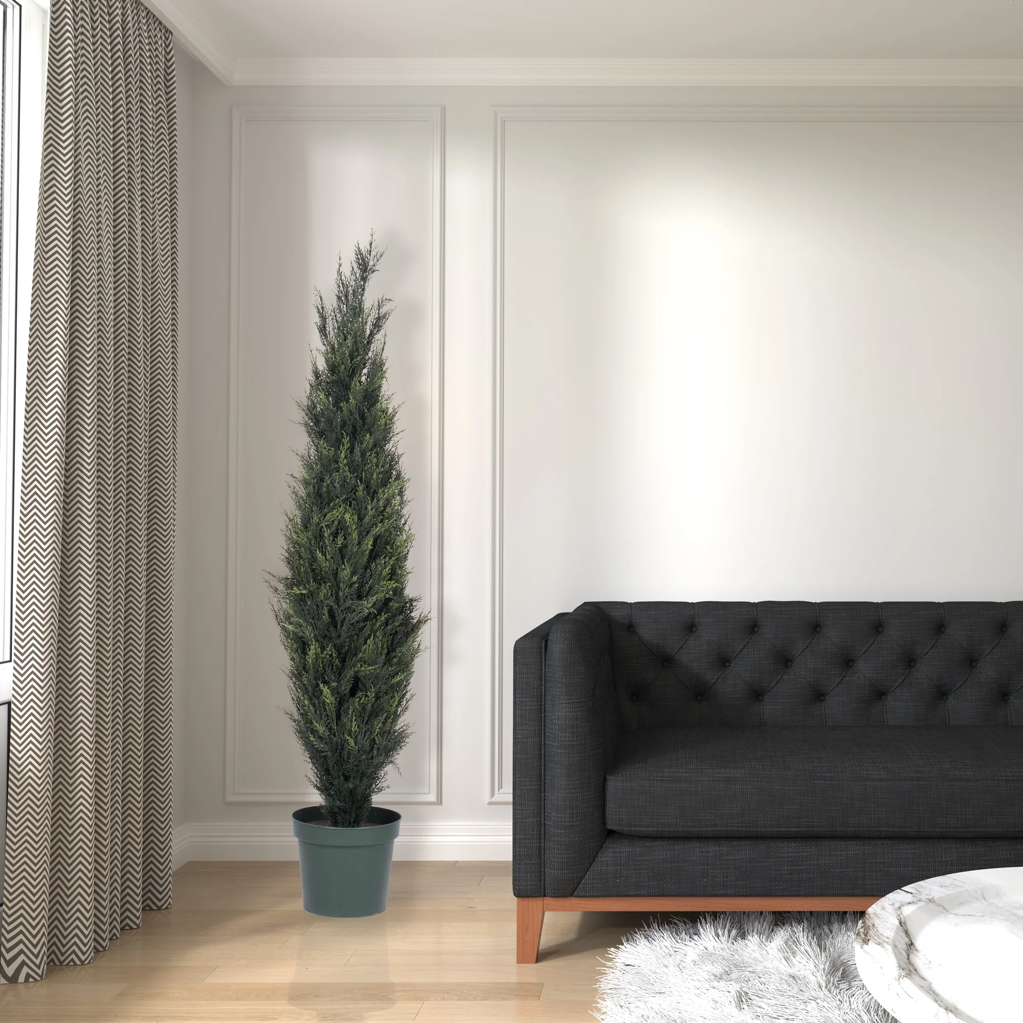 Vickerman 6' Artificial UV Resistant Pond Cypress Tree in Two Tone Green Pot.