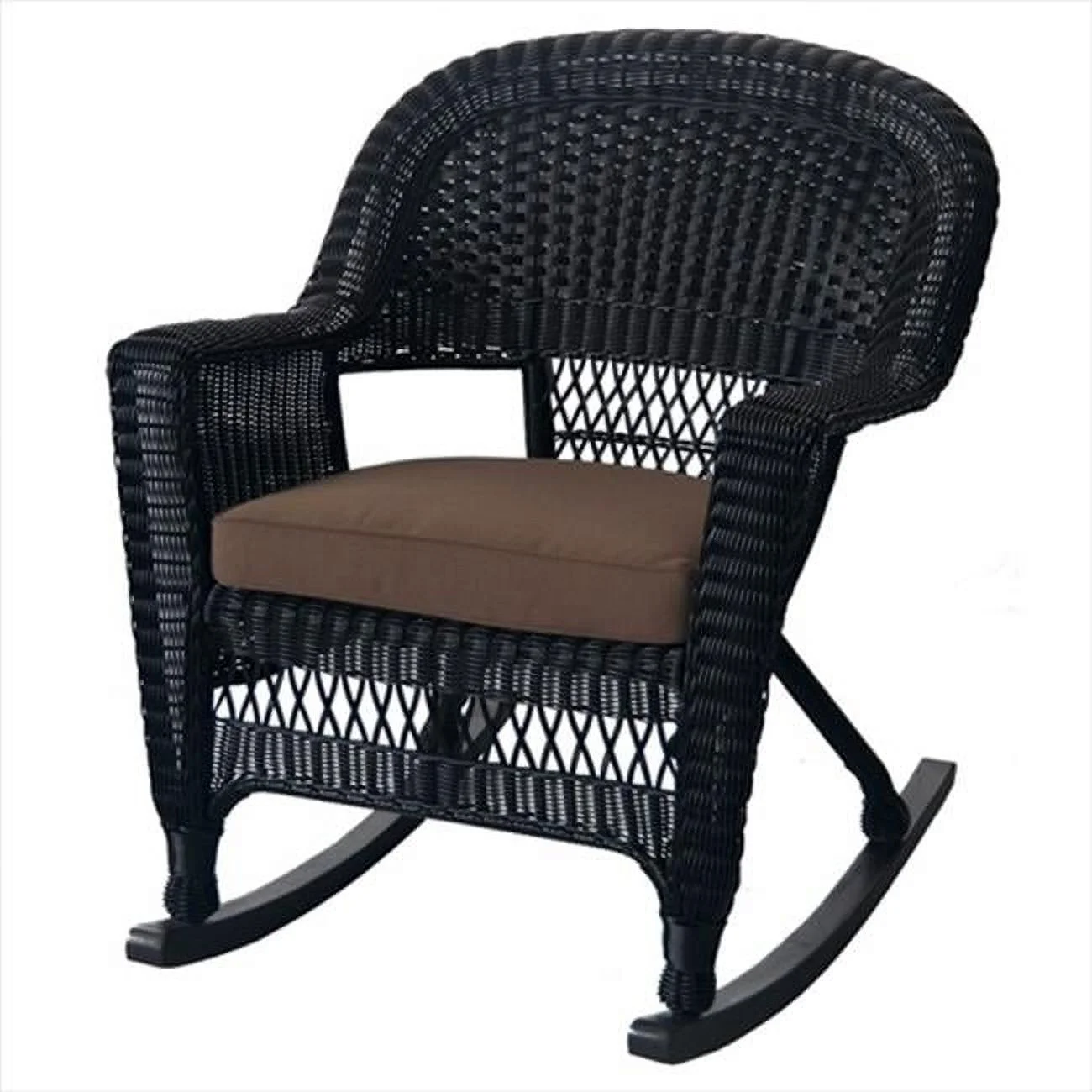 Jeco W00207R-D-2-FS007 Black Rocker Wicker Chair With Brown Cushion - Set 2
