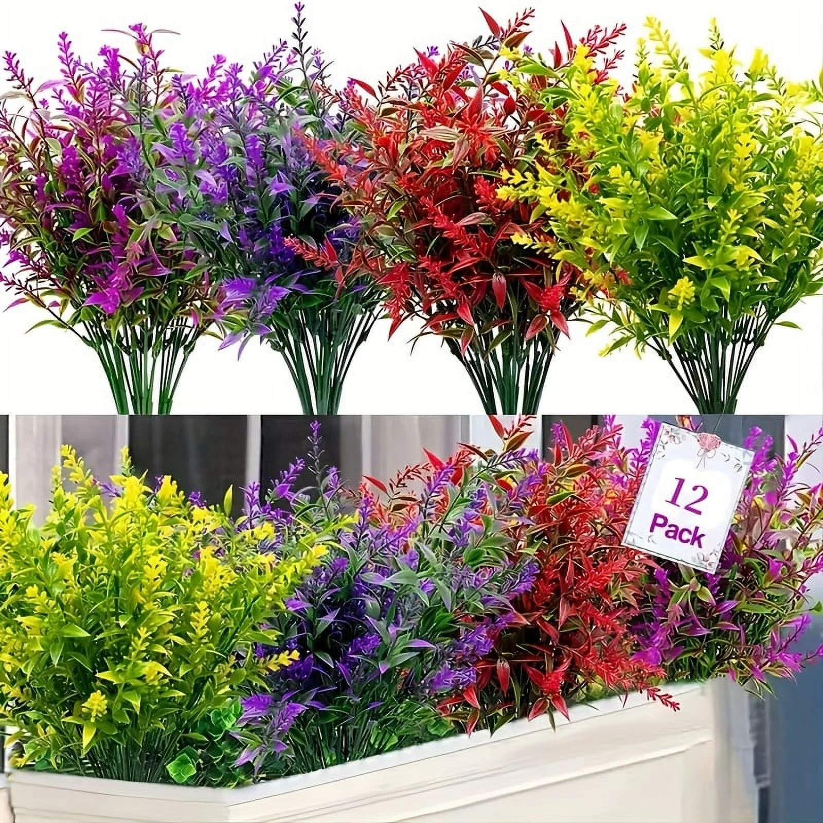 ACMDL  12 Bundles Artificial Lavenders  Plastic Simulation UV Resistant Outdoor Flowers  4 Colors Mix Fake Plants For Home Garden Porch Wedding Decor  Fall Winter Room Decor  Xmas Christm