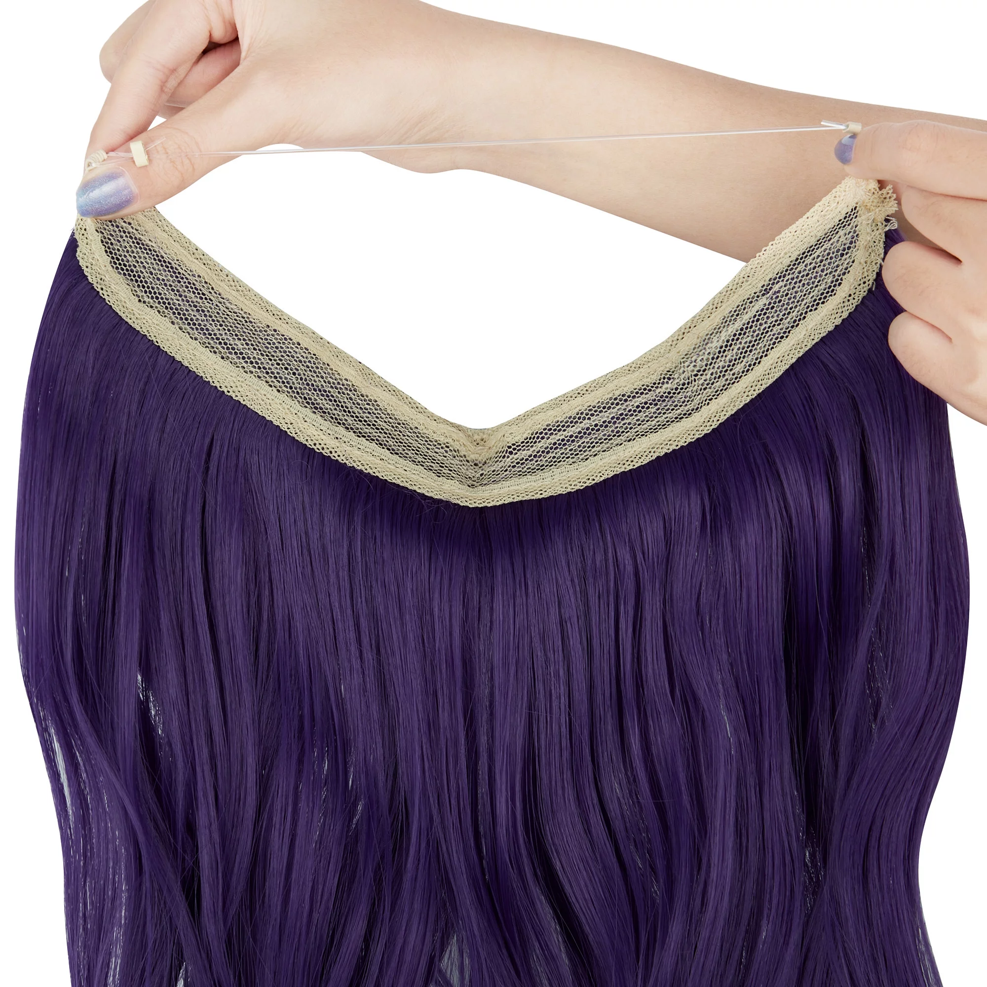 Women Invisible Wire Hair Extensions Hidden No Clip Natural Hair Extensions Long Soft Silky Straight Curly Hairpiece Wavy Hidden Hair Extension Synthetic Hairpieces 18-22 inch Hairpiece