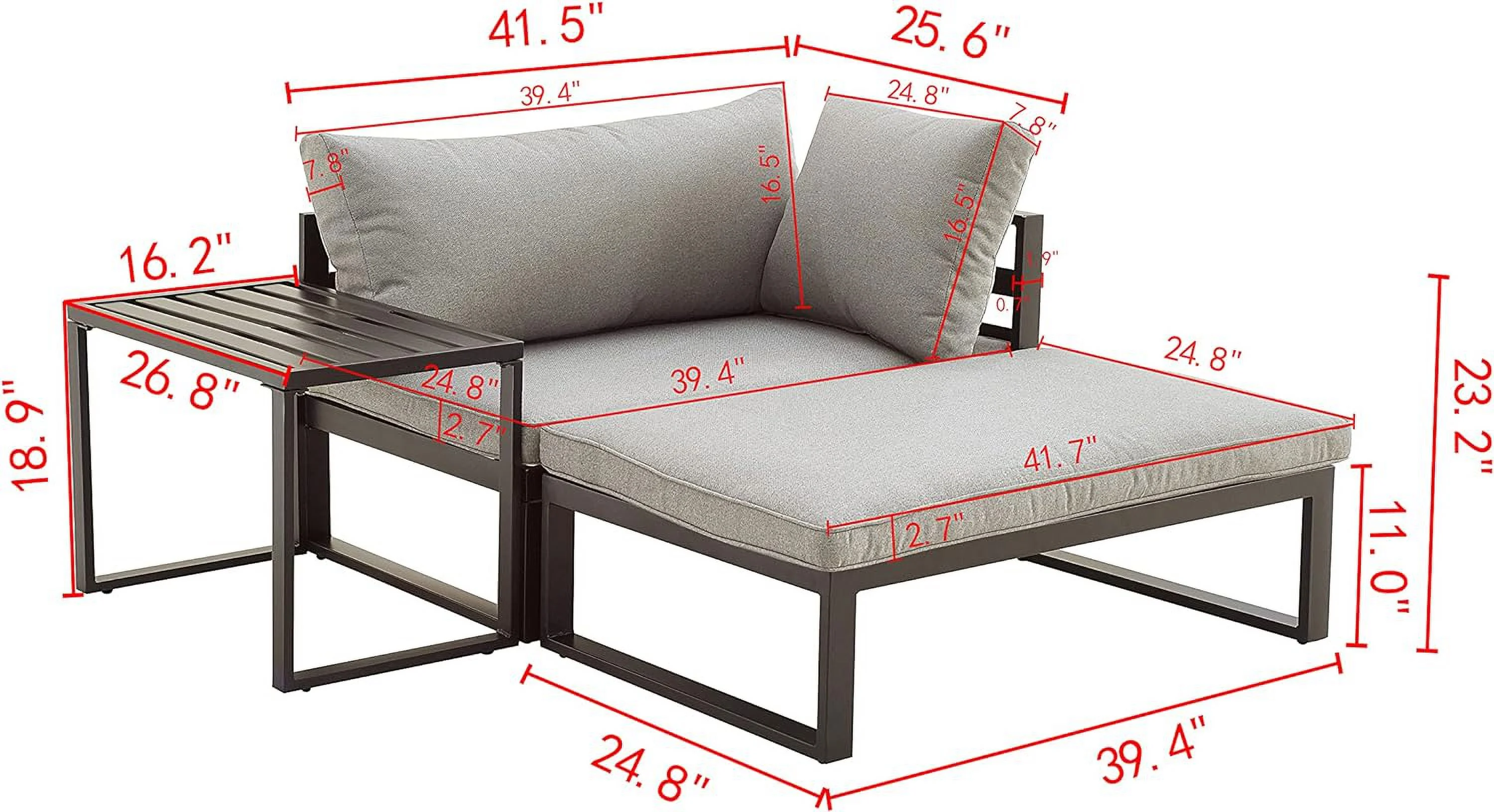 Patio Furniture Outdoor Conversation Set Sectional Corner Sofa Metal Steel Couch Armrest Chair And Side Coffee Table, Grey