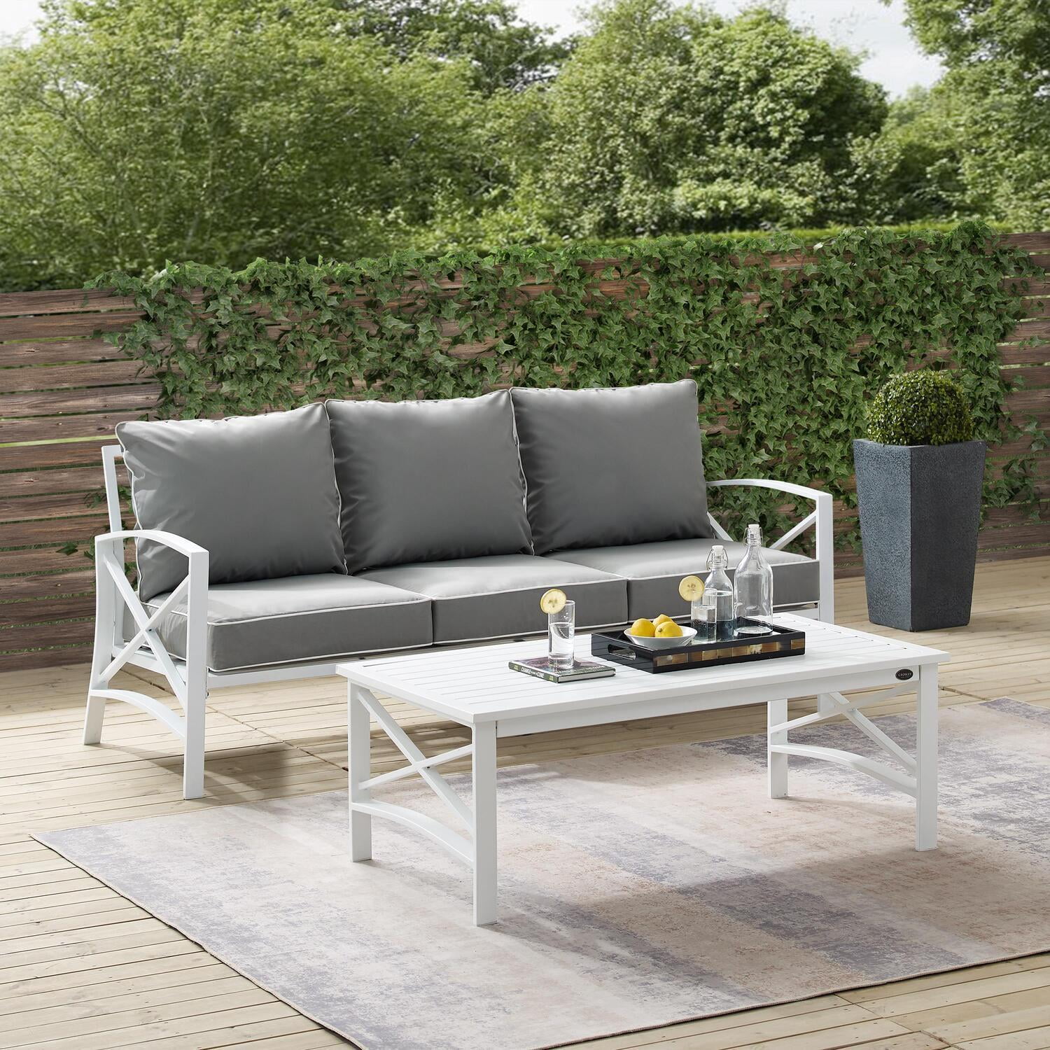 Maykoosh Baroque Beauty 2Pc Outdoor Metal Sofa Set Gray/White - Sofa & Coffee Table