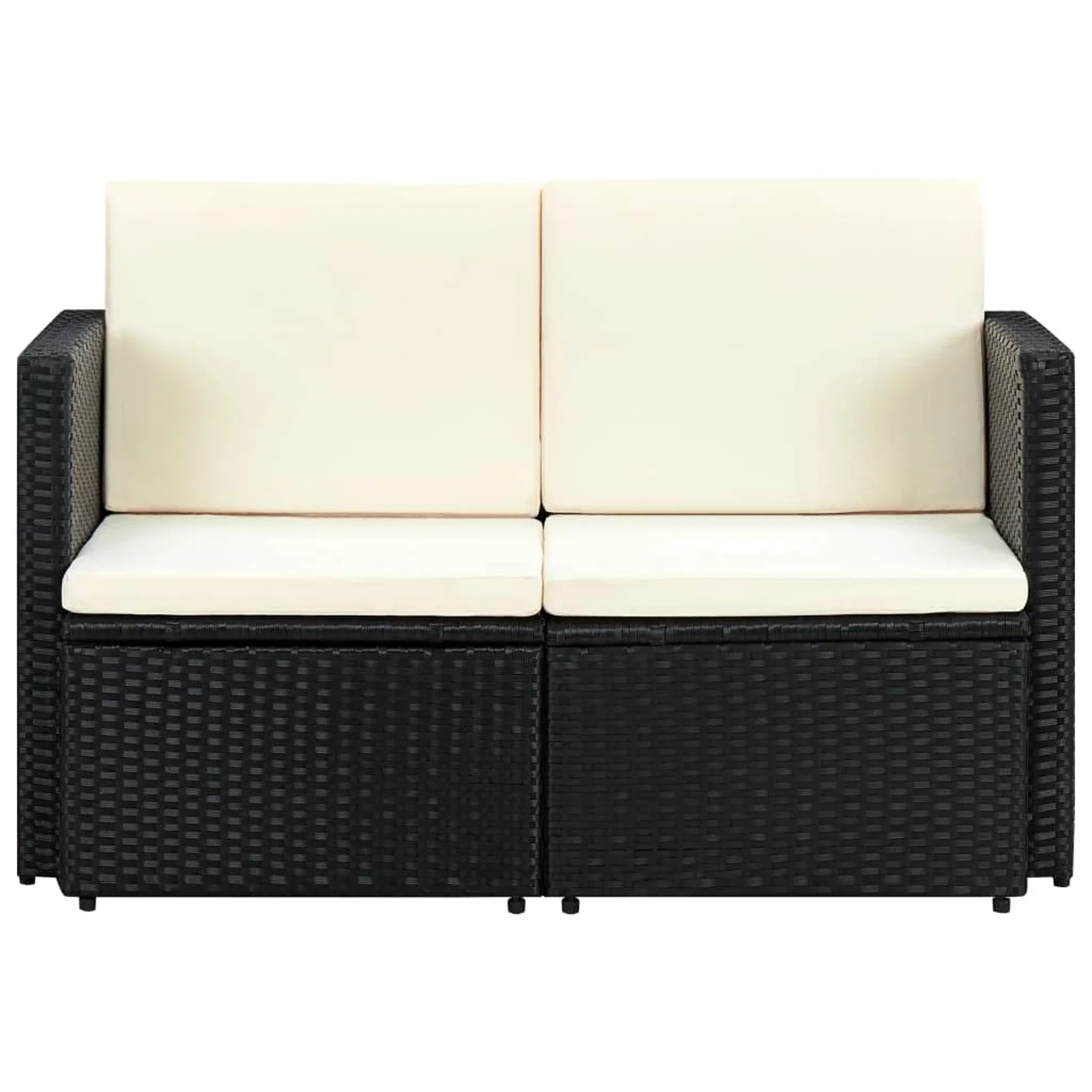 2 Seater Patio Sofa with Cushions Black Poly Rattan