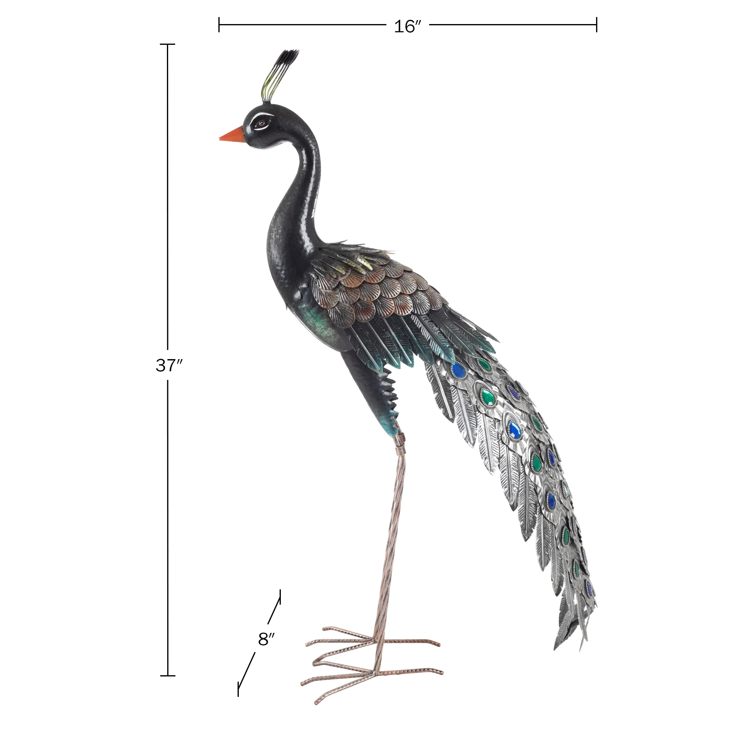 Pure Garden Peacock Lawn Decoration - Metal Yard Art with Stakes Included