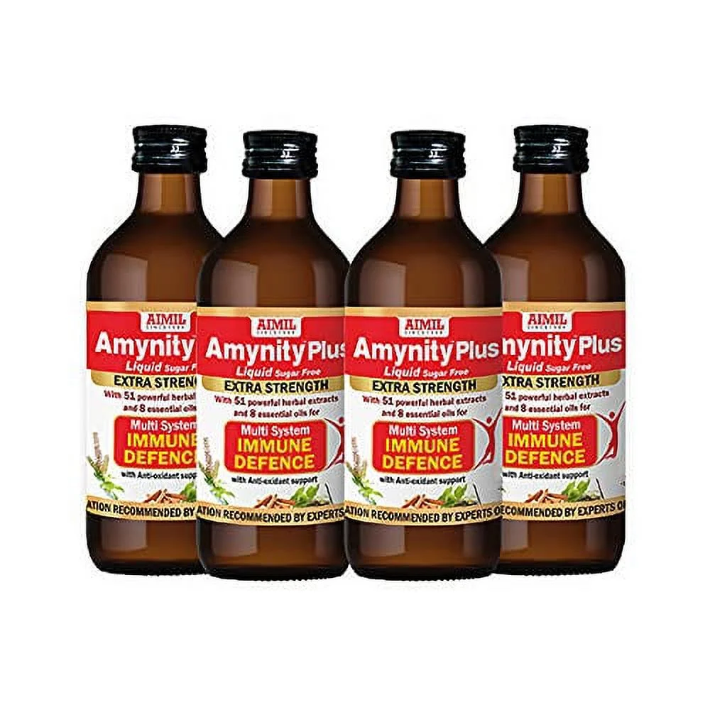 Aimil Amynity Plus Syrup Enriched With Amla, Giloy, Tulsi, Ashwagandha, And 7 More Herbs | Natural Immunity Booster | 200 Ml (Pack Of 4)