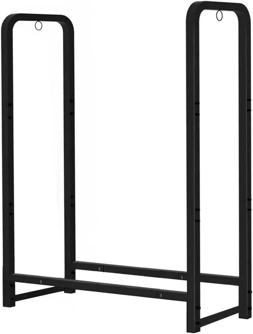 Firewood Rack Stand 4ft Heavy Duty Logs Holder for Outdoor Indoor Fireplace Metal Wood Pile Storage Stacker Organizer, Matte Black