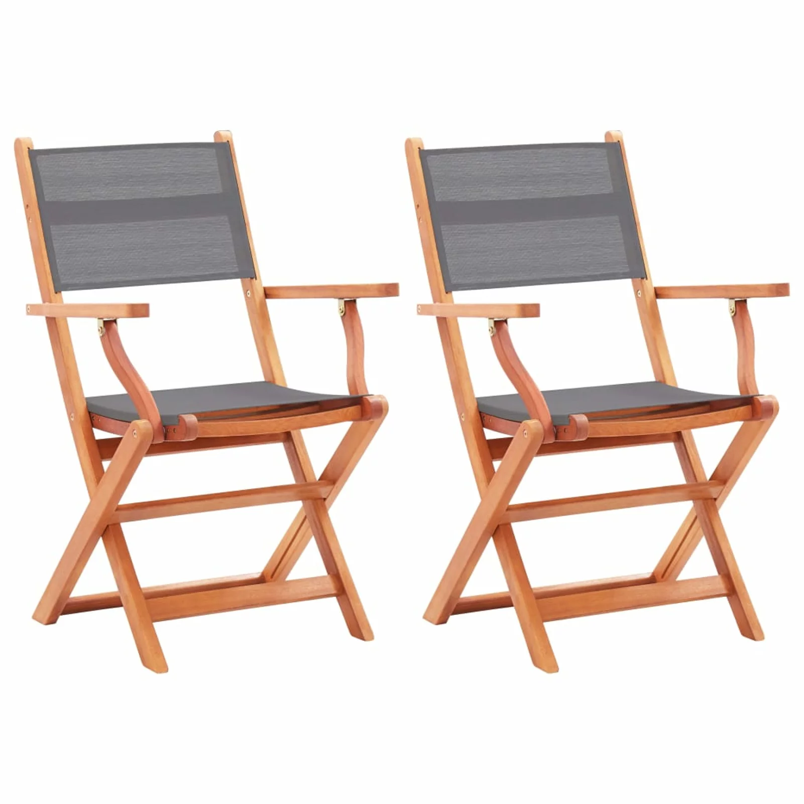 Tomshoo Folding Patio Chairs 2 pcs Solid Eucalyptus Wood&Textilene