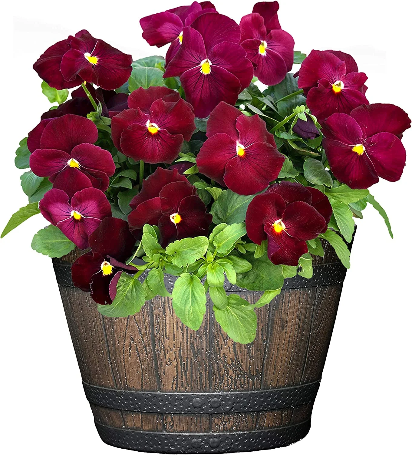 Whiskey Plastic Resin Flower Barrel Planter, Walnut Brown, 9