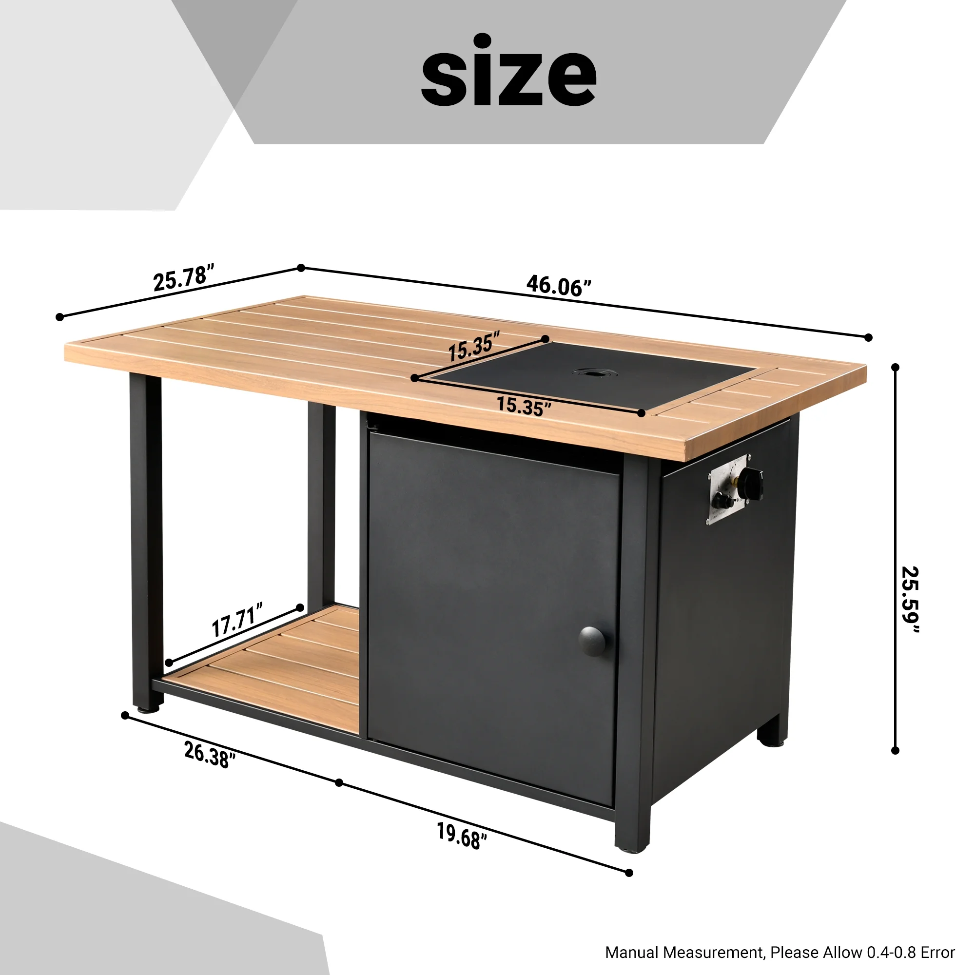 HOOOWOOO Outdoor Gas Propane Fire Pit Table Smokeless Large Rectangle Stainless Steel Frame Fire Pit Table with Removable Lid and Lava Rock