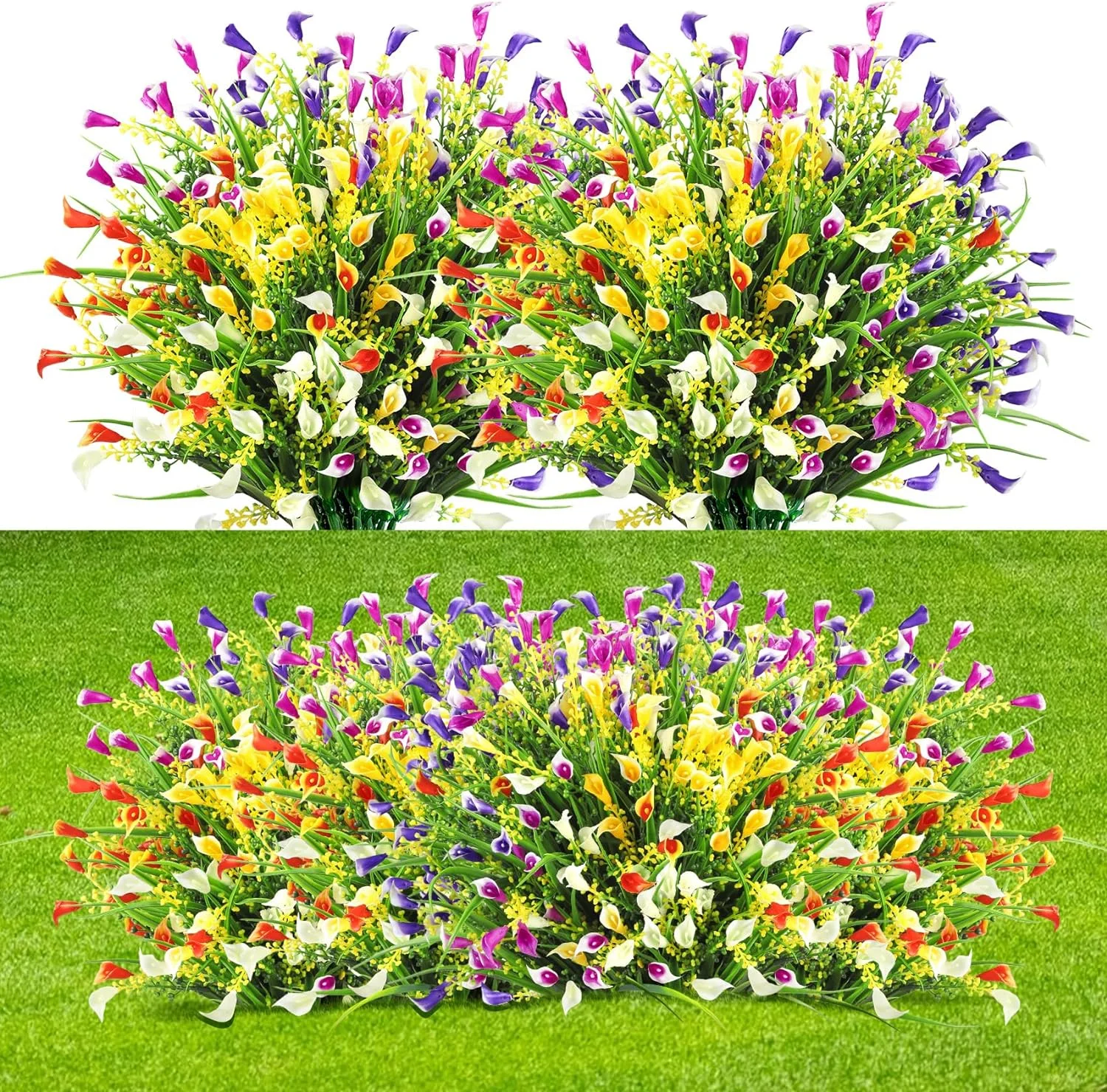 20 Bundles Outdoor Calla Lily Artificial Flowers, Plastic UV Resistant Faux Greenery Plants, Colorful Fake Lilies Flower for Home Garden Planter Porch Window Box Decoration