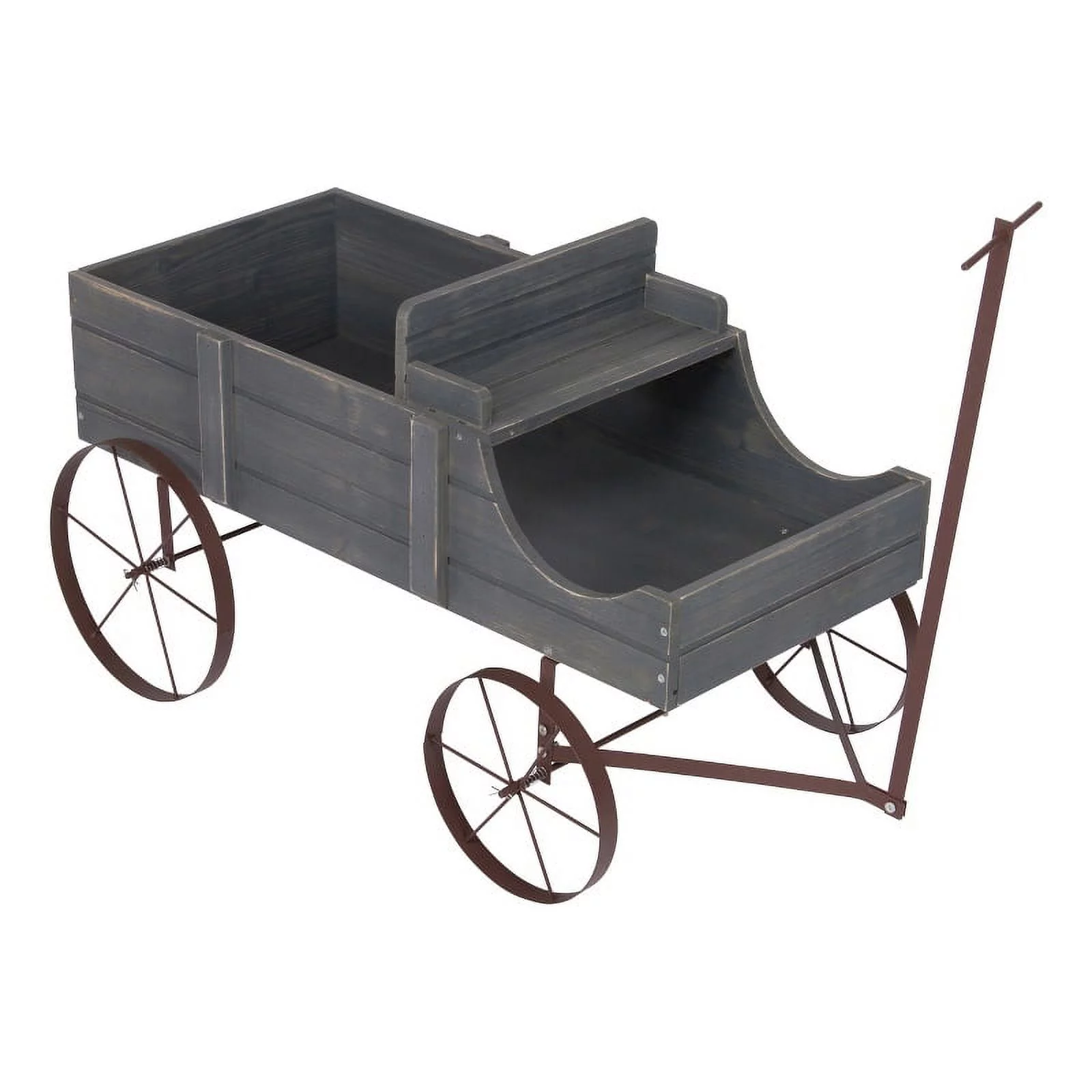 Shine Company Large Cedar Wood Decorative Buckboard Wagon Planter in Gray