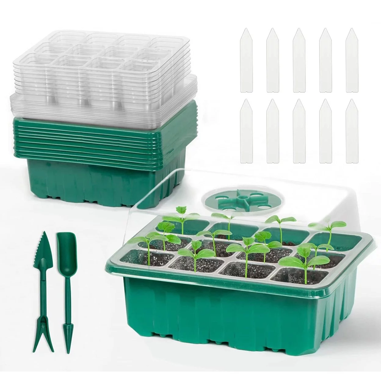 10Pcs Seed Starter Tray Kit Reusable Overall 120Cells Seeding Propagator Station Greenhouse Growing Germination Tray
