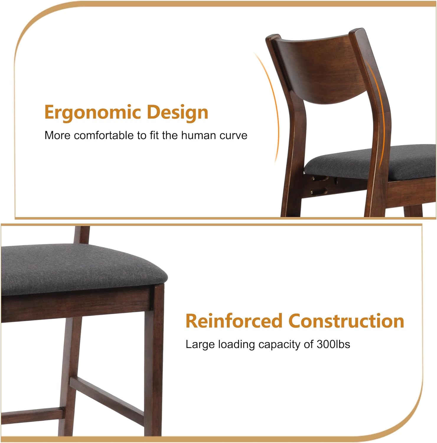 HBROLJF 24\u201D Counter Height Chairs Upholstered Dining Chair  Stools  Solid Wood Leg  Soft Cushion  Pub Height  Ergonomics Back