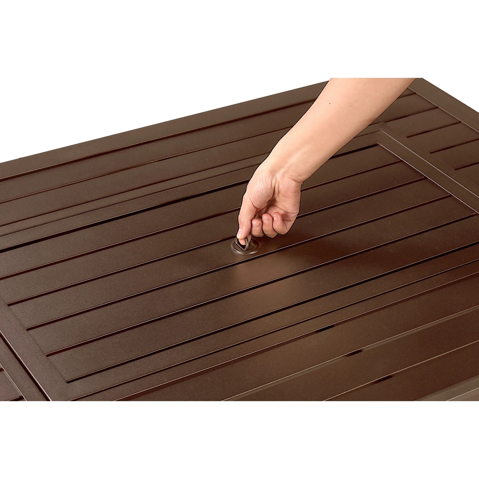 Rectangular 46 in. x 31 in. Aluminum Propane Fire Pit Table, Glass Beads, Two Covers, Lid, 57,000 BTUs - N/A Brown