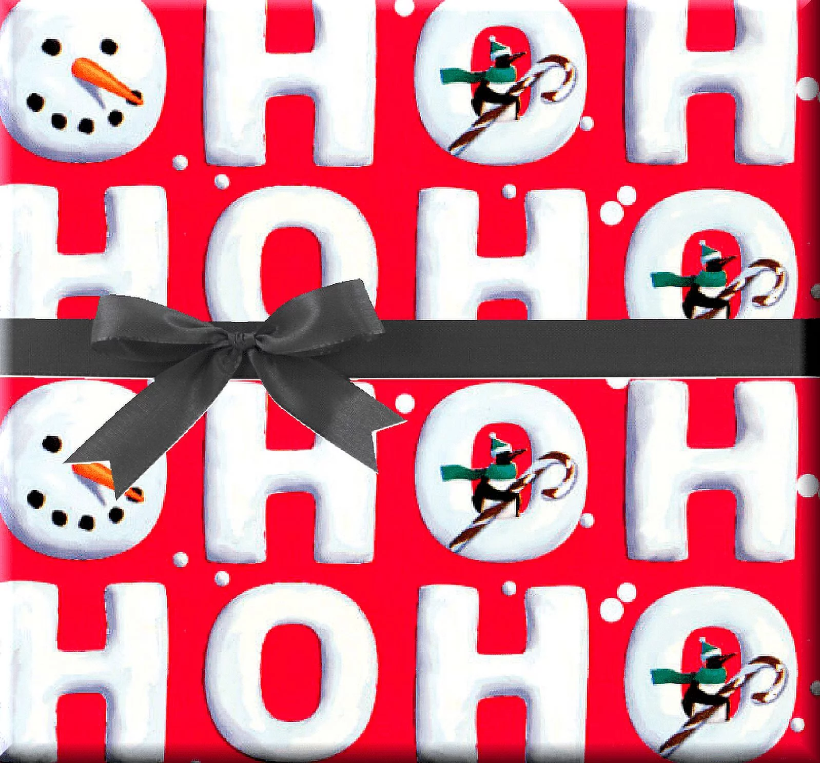 Red and White Ho HO snowman Holiday /ChristmasGift Wrap Wrapping Paper 15ft Roll with Gift Labels