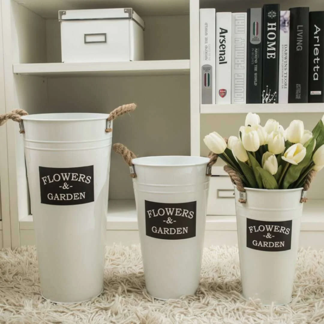 Rustic Tin Bucket Dry Flower Decorative Flower Pots Flower Arrangement Flower Pots Iron Flower Barrels Not Package Leakage