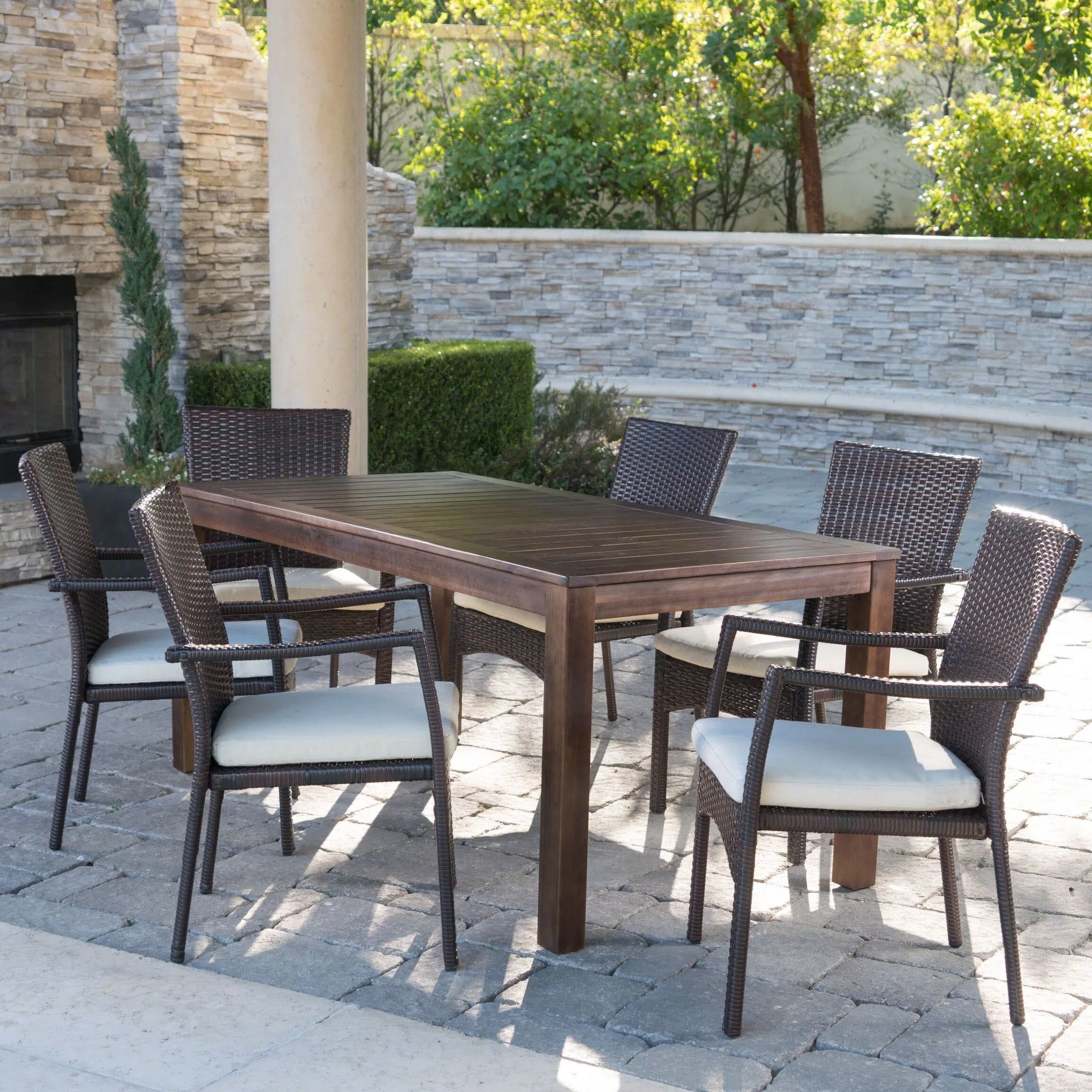 Christopher Knight Home Geelong Wicker Wood Outdoor 7-piece Dining Set with Cushions by