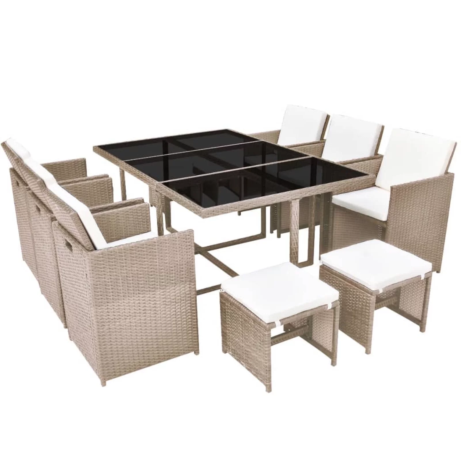 Suzicca 11 Piece Patio Dining Set with Cushions Poly Rattan Beige