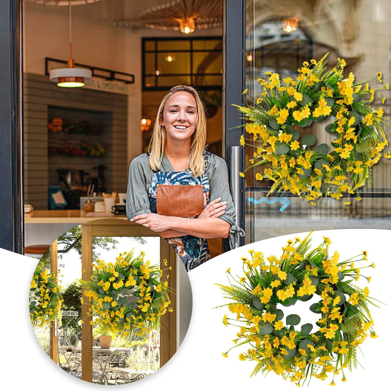 Wreath for Fireplace Spring Daisy Wreath Home Decoration Outdoor Photography Props Front Door Door Hanging Decorations Spring Farmhouse Front Wreath Decoration