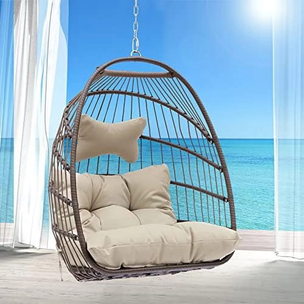 LNSETGC Egg Chair Outdoor Indoor with Cushion Swing Chairs for Outside Bedroom Patio Porch Garden Rattan Wicker Hanging Egg Chair Basket Chair 350 lbs Capacity (Sky Blue)