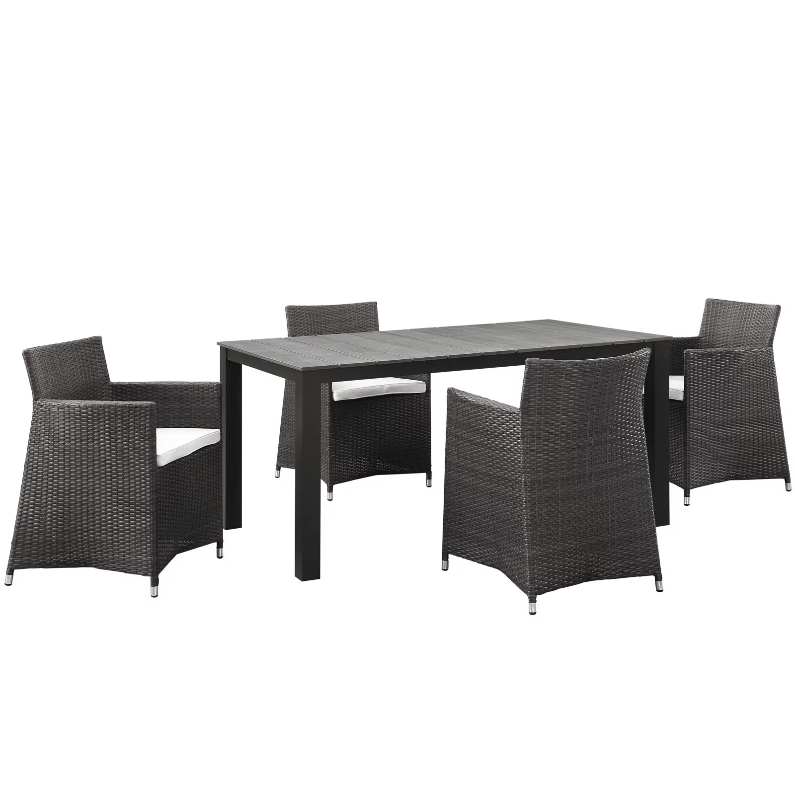 Side Dining Chair and Table Set, Brown White, Rattan, Wicker, Outdoor Patio Balcony Cafe Bistro Garden Hospitality Restaurant, Modern Contemporary HB32677