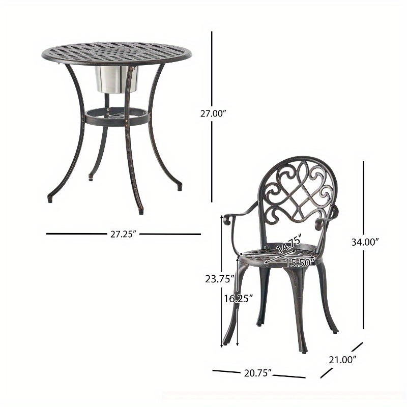 Zateety  3PC CAST BISTRO SET W ICE BUCKET