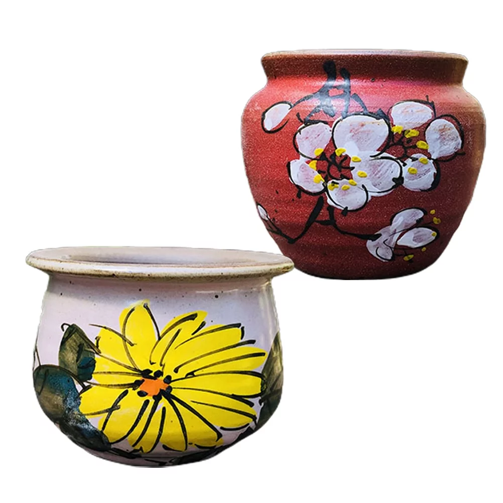 Guichaokj 2Pcs Ceramic Flower Pot Succulent Plant Pot Garden Decorations Hand Painted Plant Pot Perfect for Home Office (Random Color)