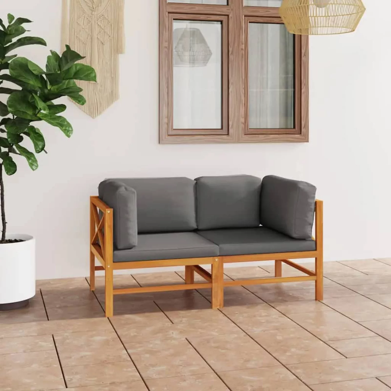 Suzicca 2-Seater Patio Sofa with Gray Cushions Solid Teak Wood