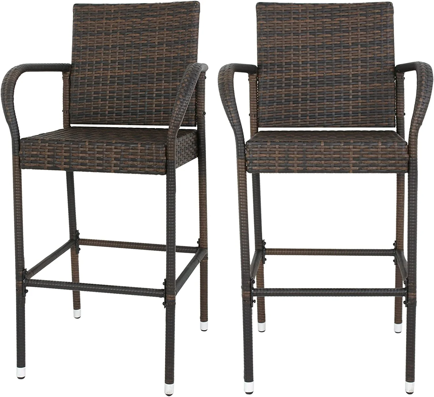 SJIOKL Pack of 2 Brown Wicker Barstool All Weather Dining Chairs Outdoor Patio   Stools