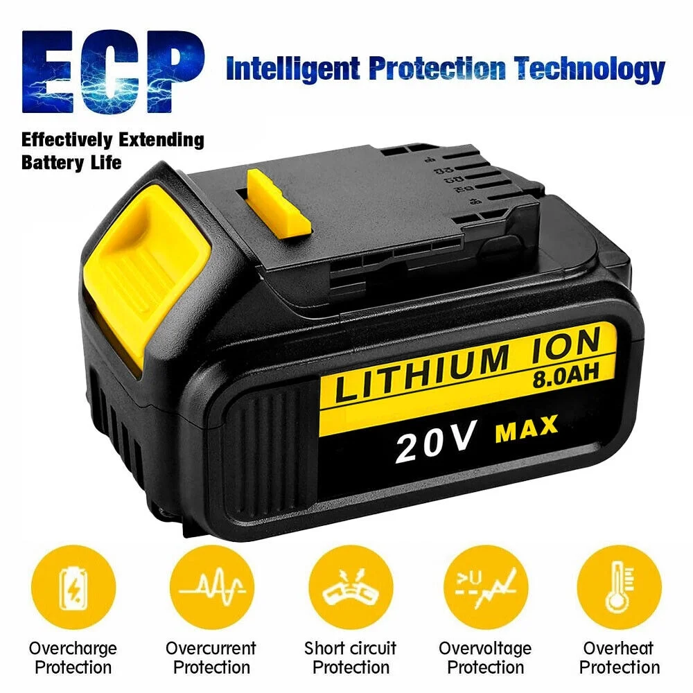2 Pack For DeWalt 20V 20 Volt Max XR 8.0AH Lithium Ion Battery DCB206-2 DCB205-2