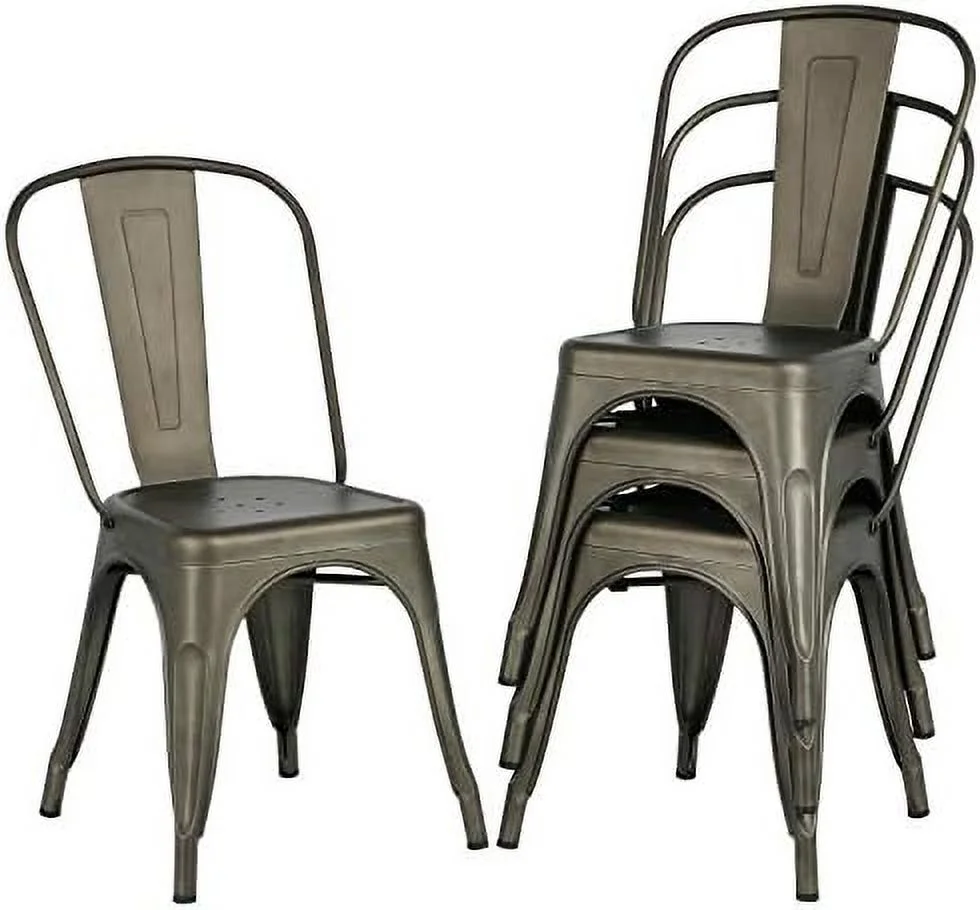 AEFRGHS Metal Dining Chairs Set of 4 Black High Back Industrial Chairs Indoor/Outdoor Chic Dining Bistro Cafe Side Barstool  Chair Coffee Chair