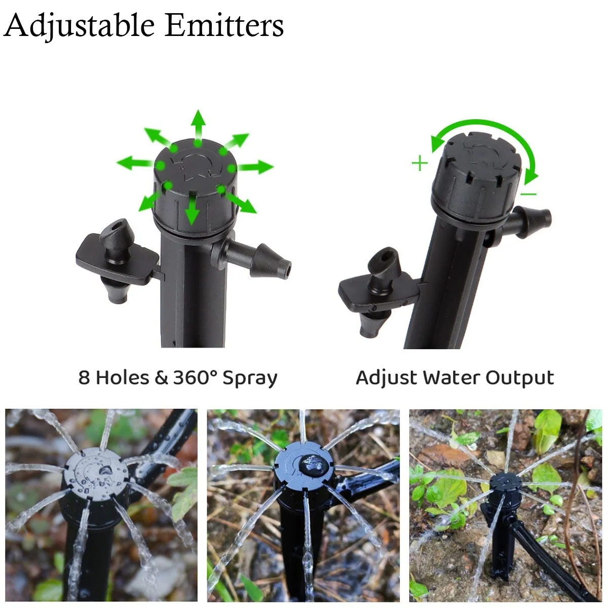 Deago 50PCS Adjustable 360 Degree Water Flow Irrigation Drippers on Stake Emitter Drip System for Garden Patio Lawn Flower