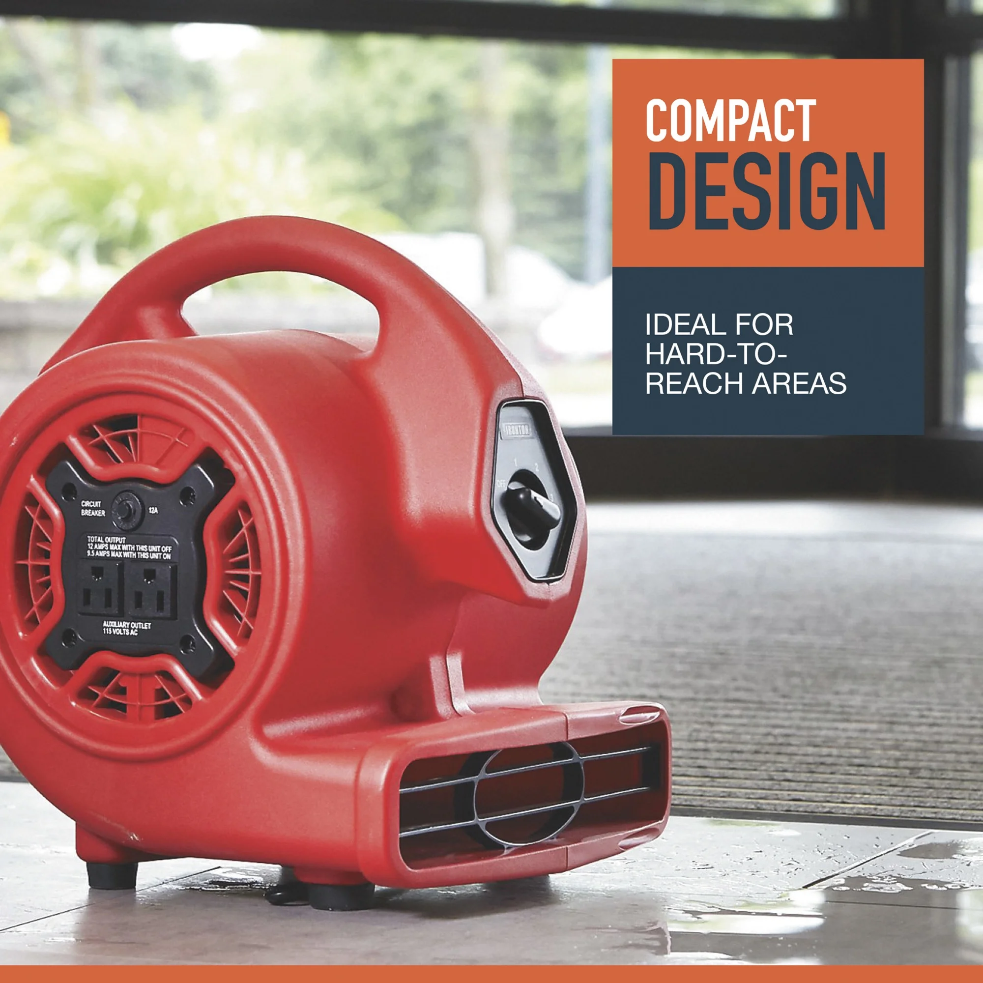 Ironton Mini Air Mover Carpet/Floor Blower with Built-In Outlet, 1/8 HP