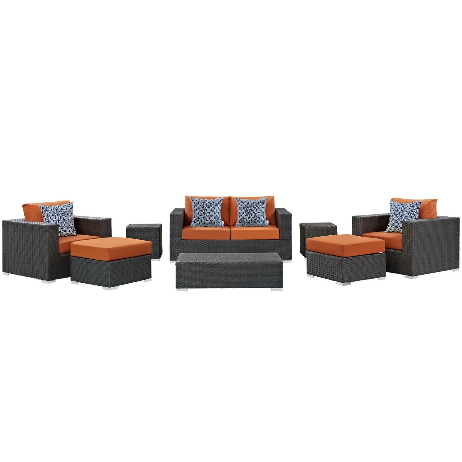 Lounge Sectional Sofa Table Set, Orange, Rattan, Wicker, Outdoor Patio Balcony Cafe Bistro Garden Hospitality Restaurant, Modern Contemporary HB33026
