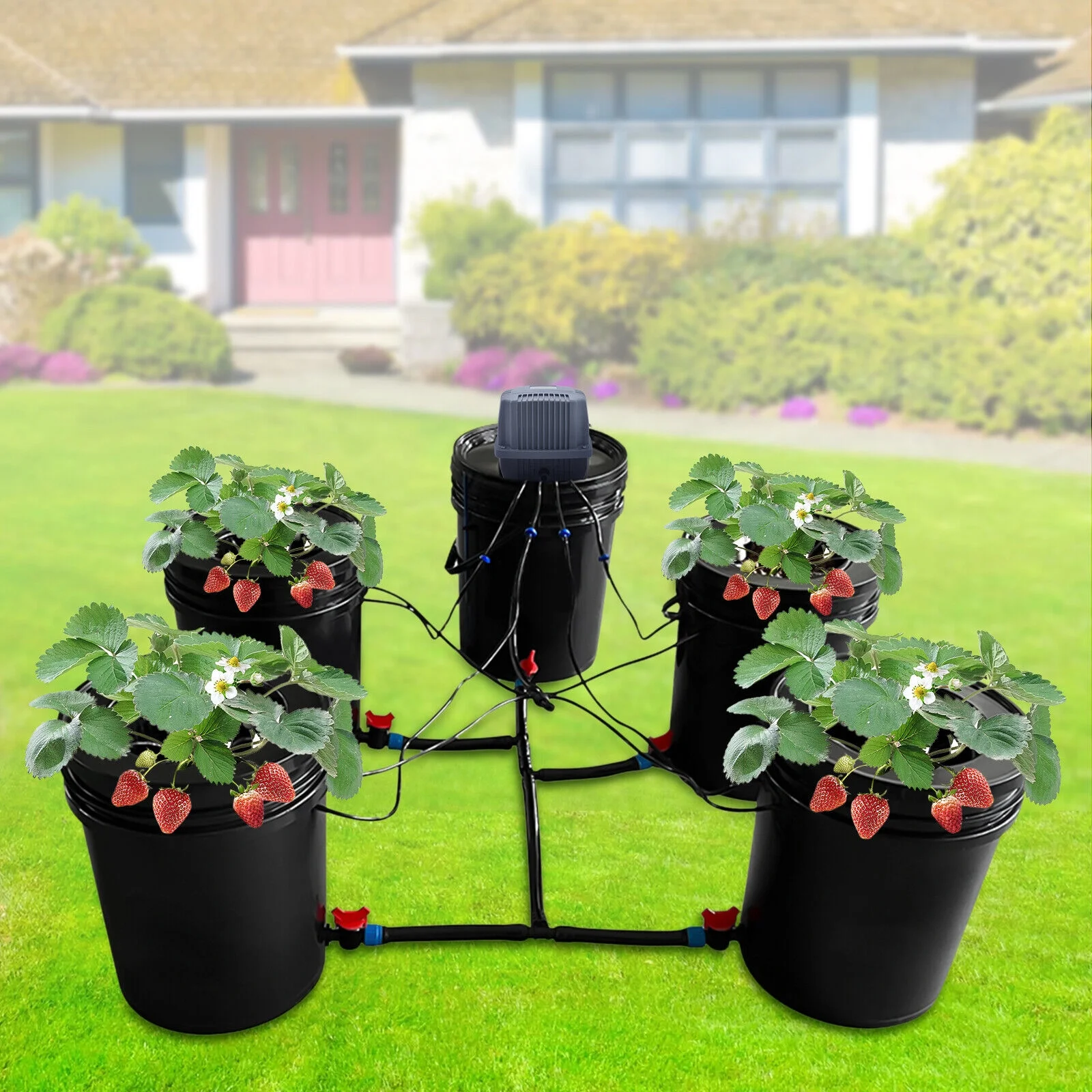 Outdoor Yard Multi Barrel Hydroponic Machine Drip Irrigation System 4+1 Buckets