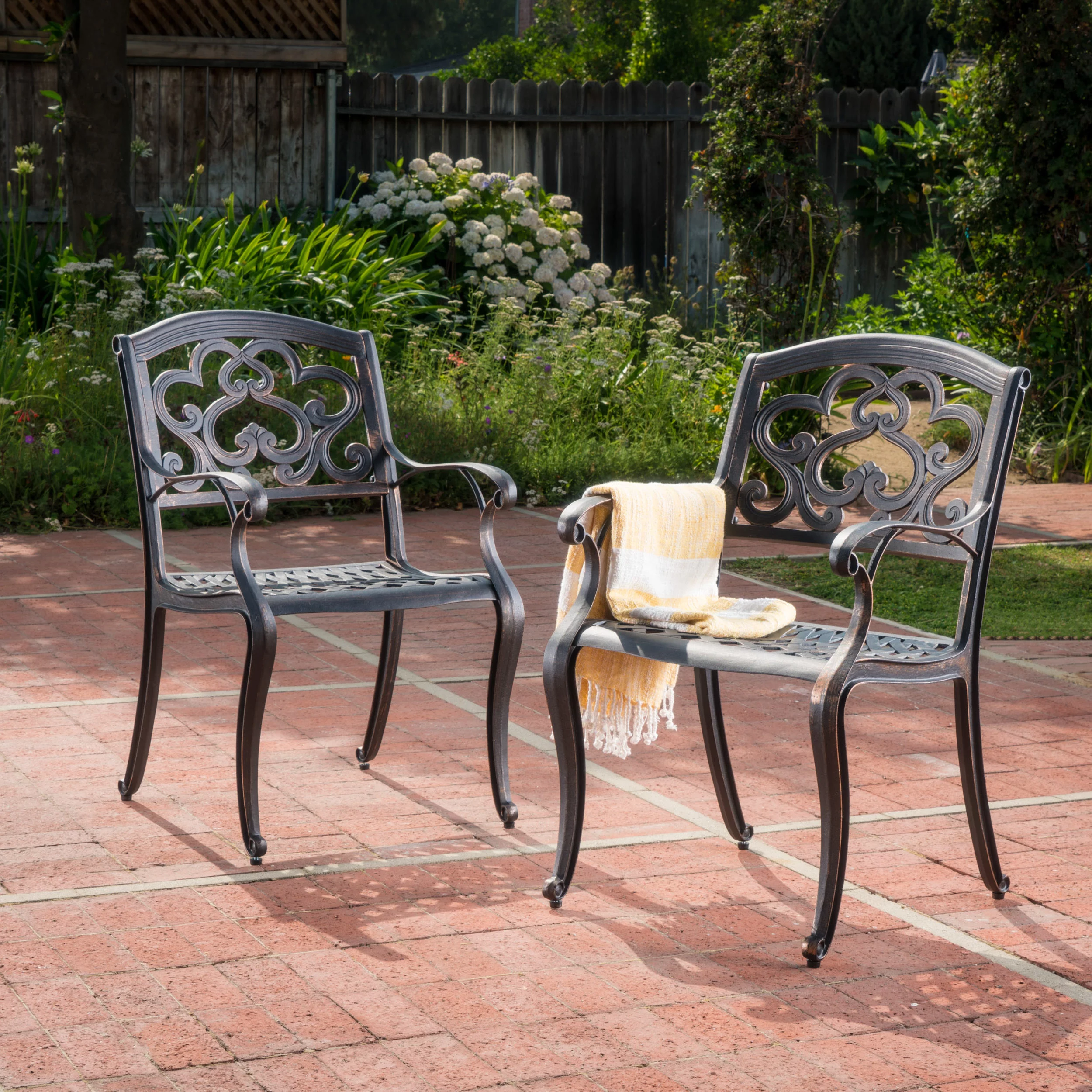 Atlanta Outdoor Cast Aluminum Dining Chairs, Set of 2, Shiny Copper
