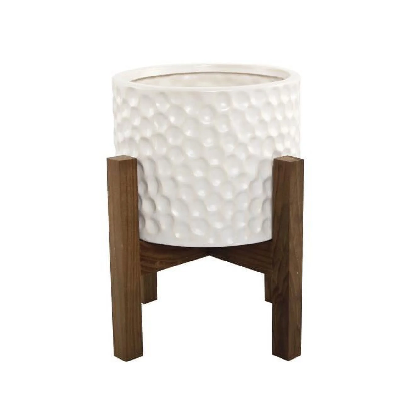 5.5' Beehive Ceramic Planter on Wood Stand,Cream